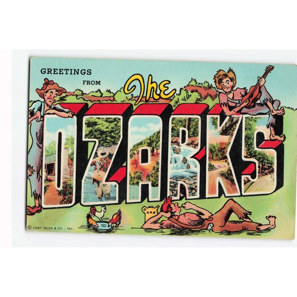 Vintage Greetings from The Ozarks Linen Postcard Curt Teich Large Letter 1943